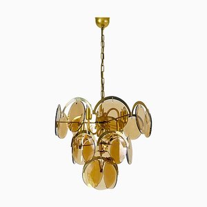 Mid-Century 3-Tier Brass and Glass Chandelier from Vistosi, 1960s