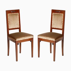Juego de sillas de comedor modernistas de nogal y terciopelo marrón de Wiener Werkstatte