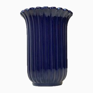 Danish Blue Fluted Ceramic Vase from Eslau, 1970s