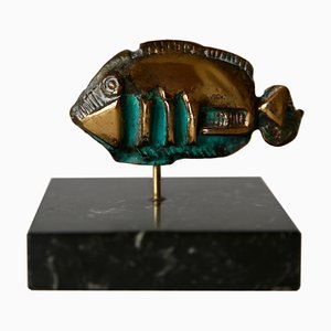 Small Brutalist Bronze Verdigris Fish Sculpture, 1970s