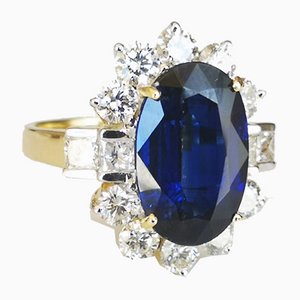 Ring aus 18 Karat Gelbgold mit 6 Karat Cyanid und runden Diamanten im Prinzessschleifenschliff