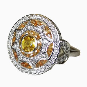 Goldener Ring 750 18K Art Deco Runder Form mit Gelben Saphiren & Diamanten verziert