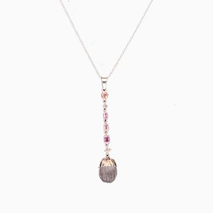 Pendant in Gold with 585 Real Sapphires, Pink Rose Quartzes & Diamonds