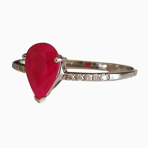 Bague or 750 18kt Pear Rubies and Diamonds