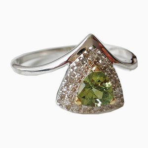 Gold Ring Sapphire Natural Green Troida and Real Diamonds