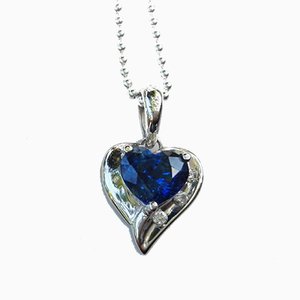 Pendant in White Gold 750 18kt Sapphire of 0.8kt & Diamond and Silver Chain