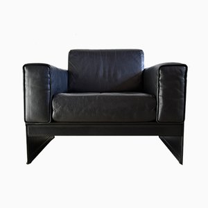 Poltrone Korium in pelle nera di Tito Agnoli per Matteo Grassi, 1988