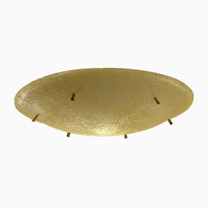 Mid-Century Ceiling Lamp in Yellow Fiberglass and Brass, 1950s