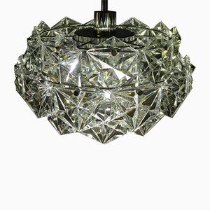 Lámpara de araña de 4 niveles de cristal con montura cromada de Kinkeldey, años 60