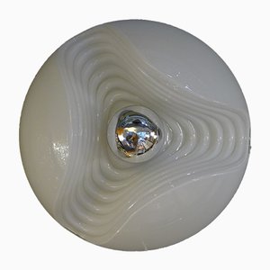 White Wave Wall or Ceiling Lamp in Glass from Peill & Putzler, 1970s