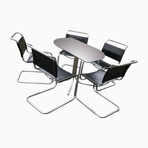 Italienischer Chrom & Rauchglas Esstisch & Stühle im Bauhaus Stil im Stil von Mart Stam, 1960er, 6er Set