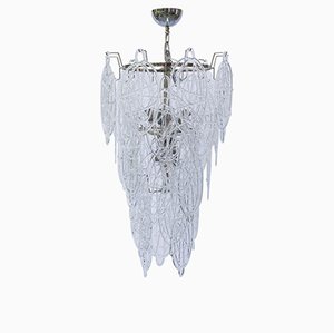 Lámpara de cristal transparente de encaje soplado de Murano italiano de Toni Zuccheri para Venini, años 60