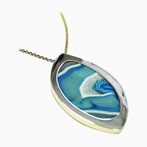 Silver Necklace with Blue Agate Stone by Marianne Berg for David Andersen, Norway, 1960s