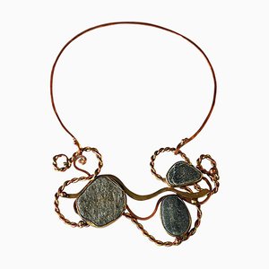 Vintage Naturstein, Messing & Kupfer Halskette von Anna-Greta Eker, 1960er