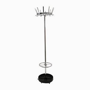 Vintage Chrome Standing Coat Rack with Cast Iron Umbrella Rack, 1950s