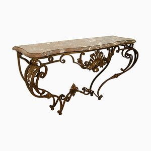 Vintage Gilt Wrought Iron Console Table attributed to Gilbert Poillerat