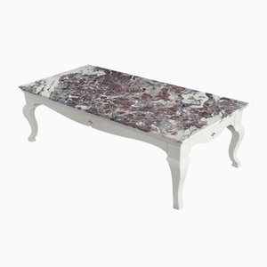 Rectangular Coffee Table Red Paonazzo Marble Top and White Lacquered Wooden Base Handmade frolm Cupioli