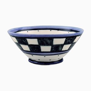 Danish Bowl in Hand-Painted Ceramic with Checkered Design