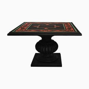 Black Coffee Table with Inlaid Slate Top, Lacquered Wood Base & Handmade Scagliola Art by Cupioli