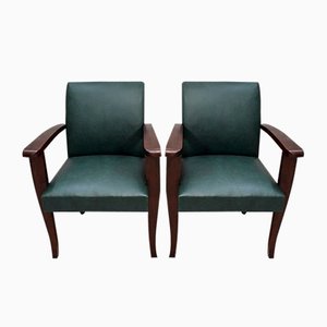 Set of Beech Mahogany Bridge Armchairs, 1940s