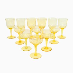 Art Deco Amber Wine and Cocktail Set, 1940s, Set of 12