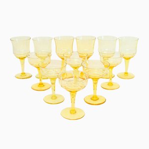 Bernsteinfarbenes Art Deco Wein- und Cocktail-Set, 1940er