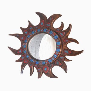 Specchio a forma di sole in ceramica e resina, anni '50