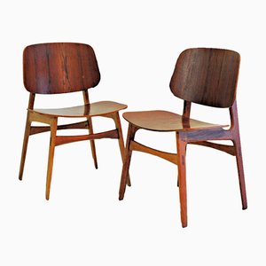 Fully Restored Shell Chairs in Oak and Teak by Børge Mogensen for Søborg Møbelfabrik, 1950s, Set of 2