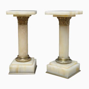 Antike viktorianische Säulen aus weißem Marmor, 2er Set