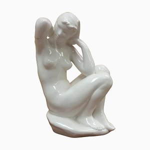 Art Deco Nude Woman Sitting Sculpture, 1940s