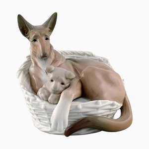 Large Figure in Glazed Porcelain German Shepherd with Pup from Lladro, Spain, 1980s