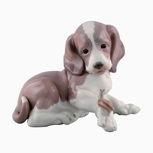 Figure in Glazed Porcelain Puppy and Snail from Lladro, Spain, 1980s