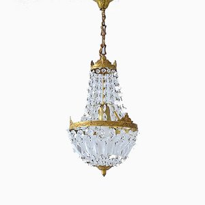 Lámpara de araña italiana estilo Imperio vintage de cristal, años 50