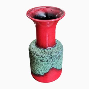 Vaso in ceramica rossa e verde di Jasba, Italia, anni '60