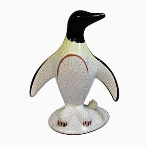 Geknüpfte Art Deco Keramik Tischlampe in Pinguin-Optik, 1940er