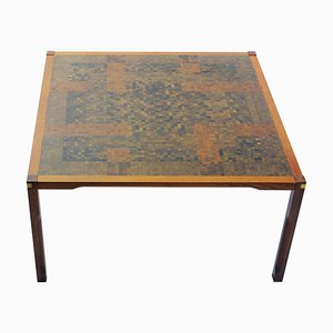 Table Basse en Padouk avec Mosaïque Entièrement Restaurée par Rolf Middelboe & Gorm Lindum Christensen pour Tranekær Furniture, 1970s