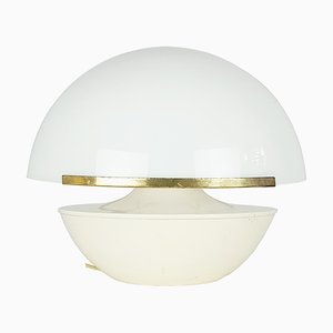 Italian White Acrylic Glass Shade, Ivory Aluminium & Brass Table Lamp, 1960s