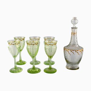 Weingläser und Karaffe aus Kunstglas von Emile Gallé, 7er Set