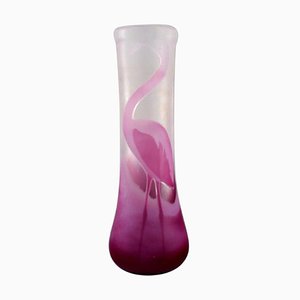 Swedish Vase in Art Glass with Pink Flamingo by Paul Hoff for Kosta Boda