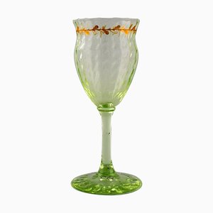 Wine Glass in Mouth-Blown Light Green Glass by Emile Gallé