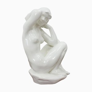 Art Deco Ceramic Sculpture Nude Sitting Woman, 1940s