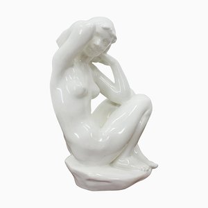 Scultura Art Déco donna in ceramica con seduta nuda, anni '40