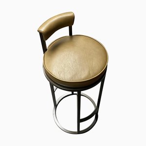 Powder-Coated Steel & Leather Diana Barstool with Backrest by Casa Botelho