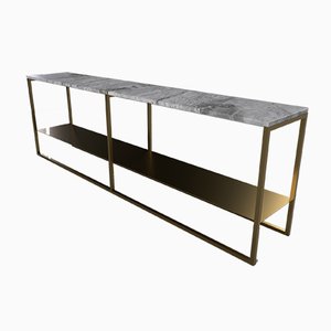 Eros Low Slim Console Table in Brass or Bronze Tinted and Marble by Casa Botelho