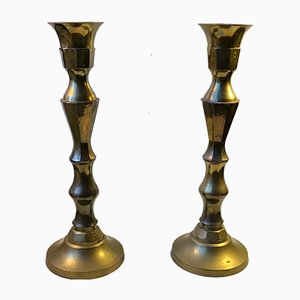 Large Vintage Danish Church Candleholders in Brass, 1950s, Set of 2