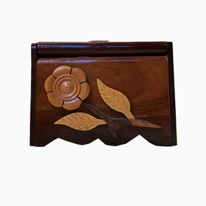 Vintage Volkskunst Handtuch Box aus buntem Holz, 1970er