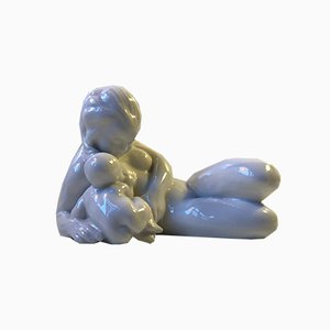 Figurita danesa antigua Blanc de Chine para madre e hijo de Kai Nielsen para Bing & Grondahl