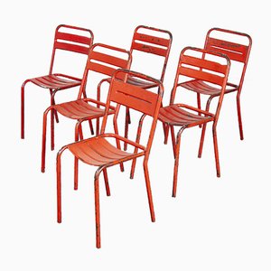 Vintage French Red Metal Cafe Dining Chairs from Tolix, 1950s, Set of 6