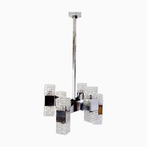Lampadario in metallo cromato e vetro di Gaetano Sciolari, Italia, anni '60