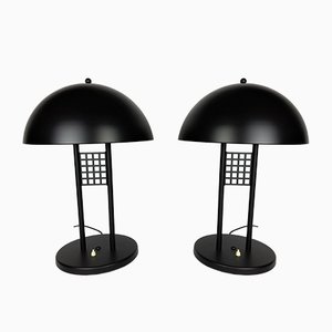 Large Black Lacquered Metal Table Lamps, 1980s, Set of 2